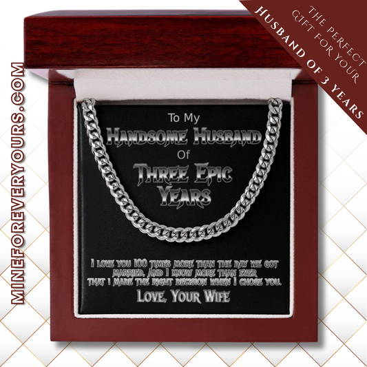 Three Years anniversary cuban link necklace for your handsome husband