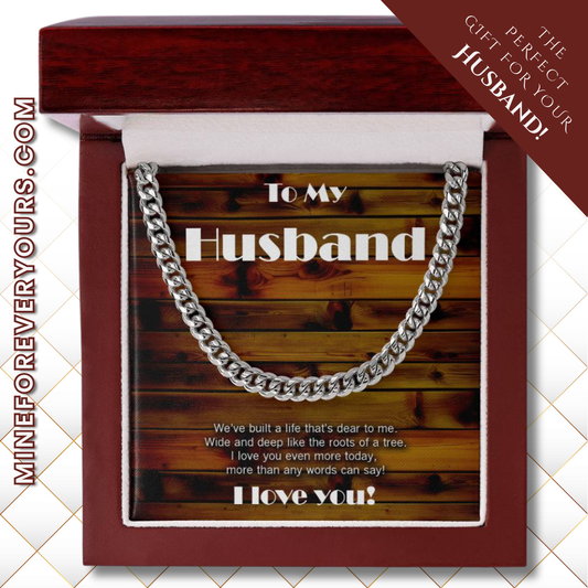Wood theme Cuban link chain. Love wide and deep like the roots of a tree!
