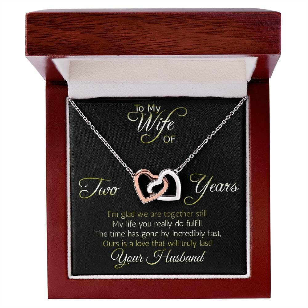 Two year anniversary necklace pendant, Interlocking hearts pendant; Love that will truly last.