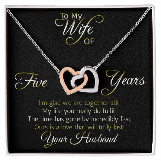 Five year anniversary necklace pendant, Interlocking hearts pendant; Love that will truly last.