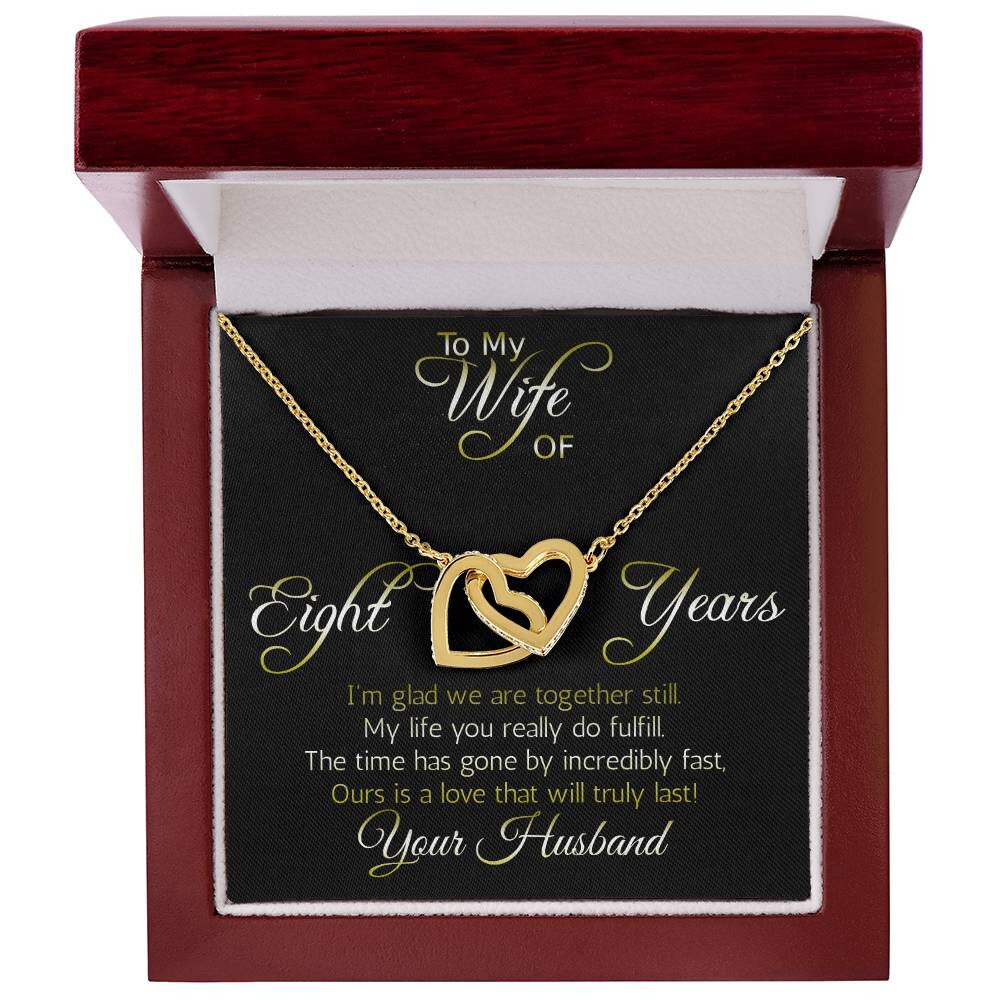 Eight year anniversary necklace pendant, Interlocking hearts pendant; Love that will truly last.