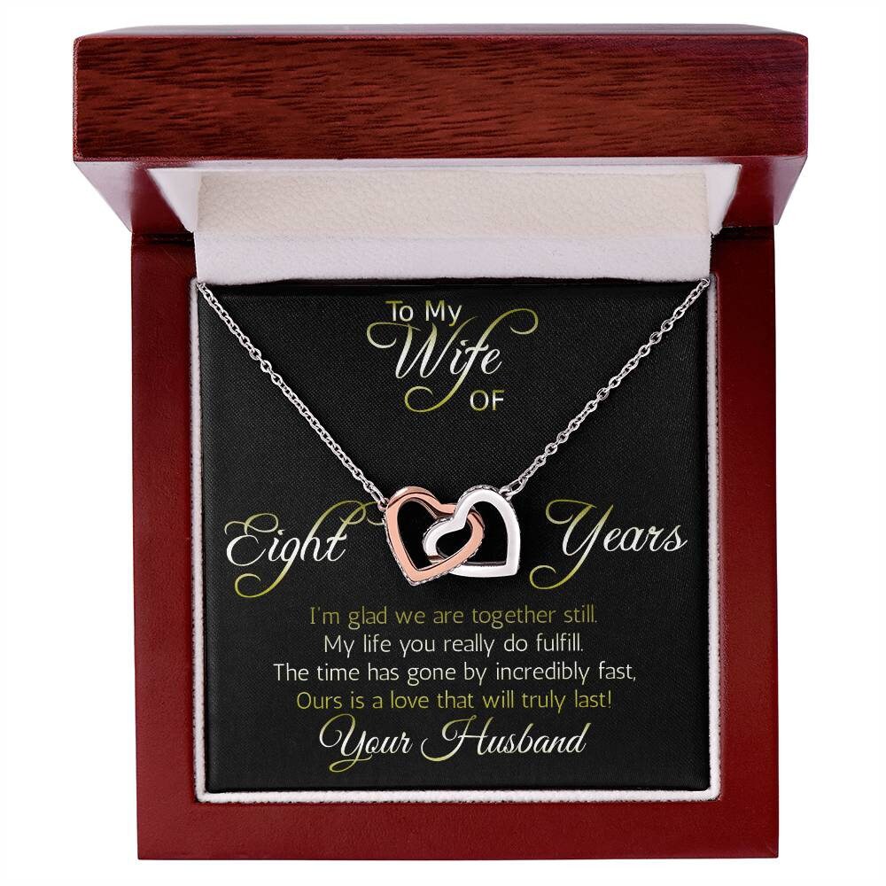 Eight year anniversary necklace pendant, Interlocking hearts pendant; Love that will truly last.