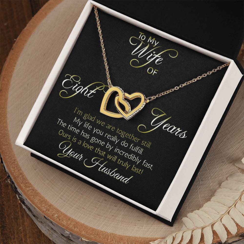 Eight year anniversary necklace pendant, Interlocking hearts pendant; Love that will truly last.