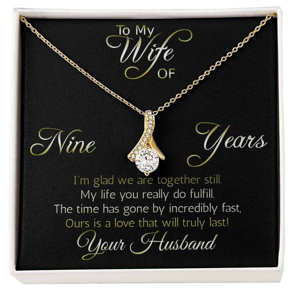 Nine years' anniversary necklace pendant,  Aluring Beauty ribbon pendant reminds her that your love is intertwined! 9 years