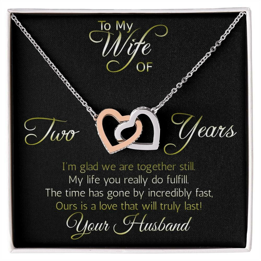 Two year anniversary necklace pendant, Interlocking hearts pendant; Love that will truly last.