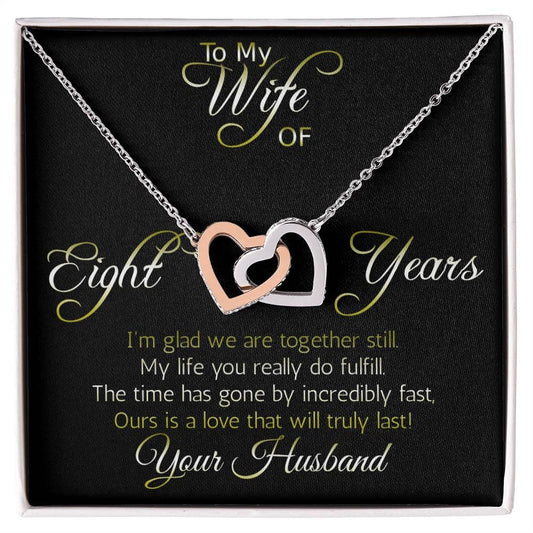 Eight year anniversary necklace pendant, Interlocking hearts pendant; Love that will truly last.