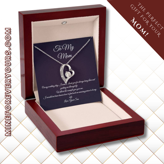 Wedding day necklace gift for Mom from son, Forever Love variation